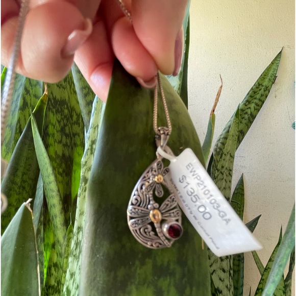 SS/18K Gold Bali garnet pendant necklace - Picture 6 of 9